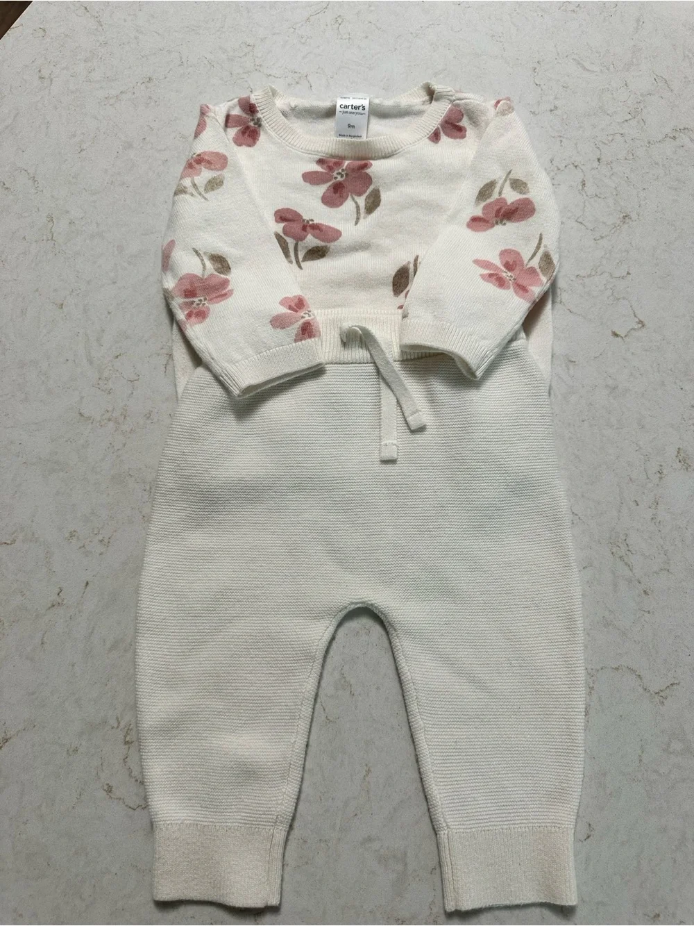 Carter's Cream Knit Bottoms with Pink Floral Top